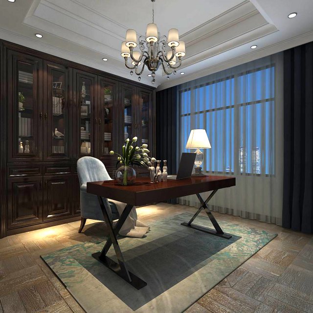 family - office - study room -0118 3D Model .c4d .max .obj .3ds .fbx .stl .blend 