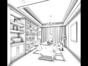 family - office - study room -0123 Modelo 3D