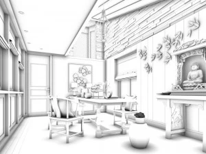 family - office - study room -0126 3D Model