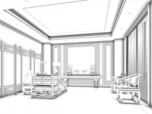 family - office - study room -0127 Model 3D