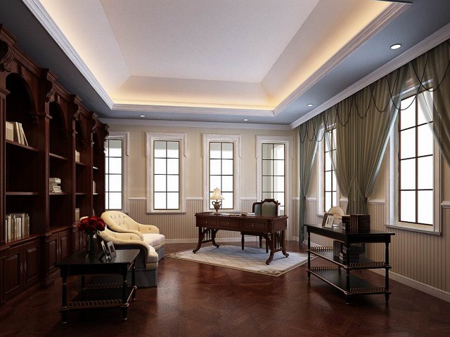 family - office - study room -0128 3D Model .c4d .max .obj .3ds .fbx .stl .blend