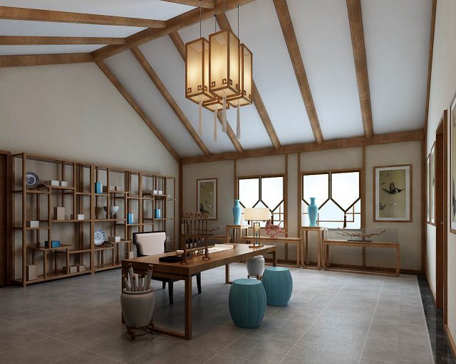 family - office - study room -0130 3D Model .c4d .max .obj .3ds .fbx .stl .blend 