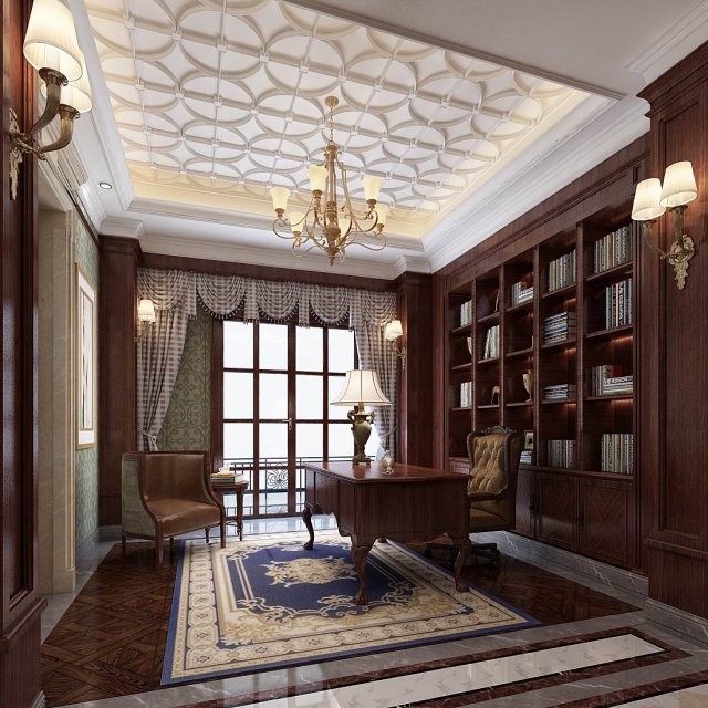 family - office - study room -0131 Modelo 3D .c4d .max .obj .3ds .fbx .stl .blend 