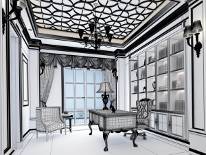 family - office - study room -0131 Modelo 3D