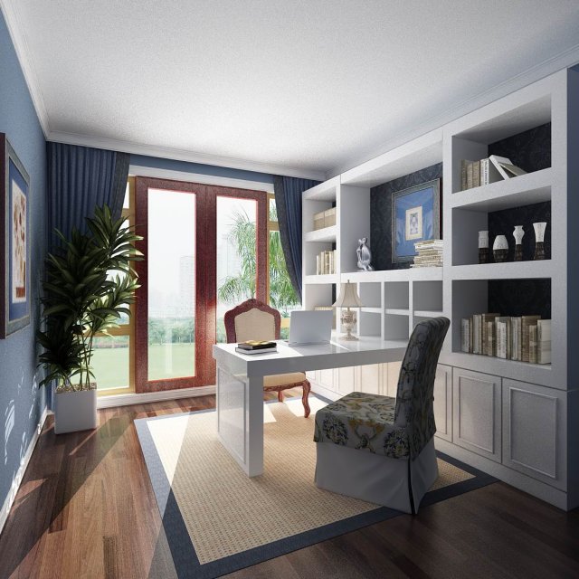 family - office - study room -0134 3D Model .c4d .max .obj .3ds .fbx .stl .blend