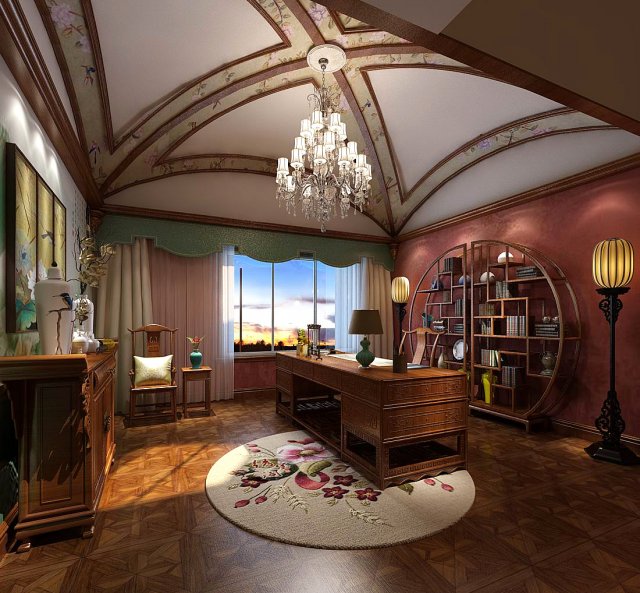 family - office - study room -0136 3D Model .c4d .max .obj .3ds .fbx .stl .blend