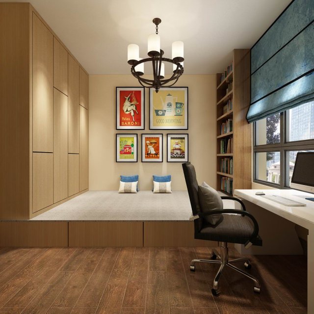 family - office - study room -0137 3D Model .c4d .max .obj .3ds .fbx .stl .blend 