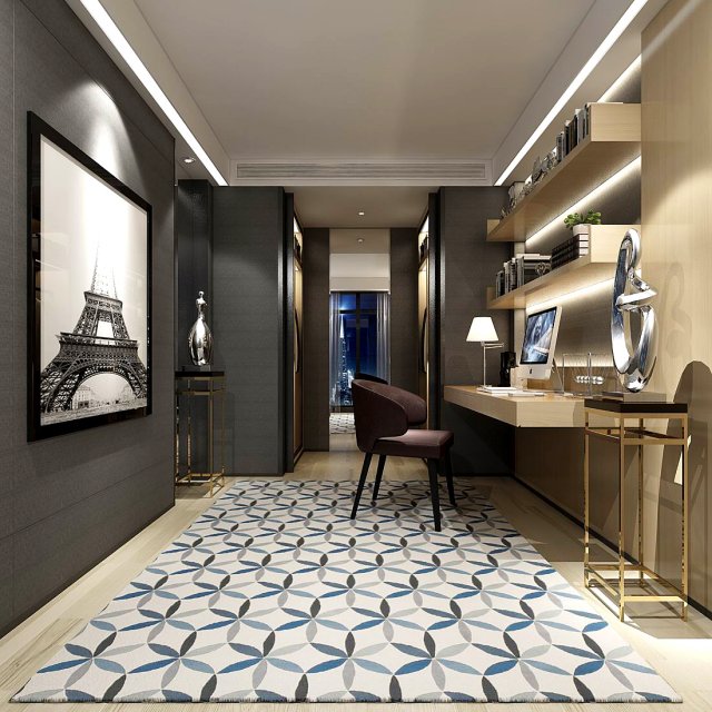 family - office - study room -0143 3D Model .c4d .max .obj .3ds .fbx .stl .blend 