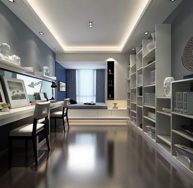 family - office - study room -0148 Modello 3D .c4d .max .obj .3ds .fbx .stl .blend