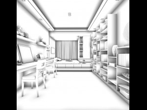 family - office - study room -0148 Modello 3D