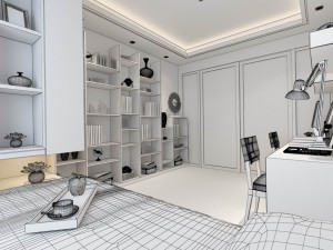 family - office - study room -0148 Modello 3D
