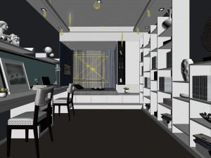 family - office - study room -0148 Modello 3D