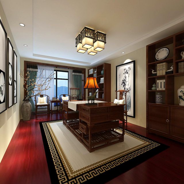 family - office - study room -0150 Modèle 3D .c4d .max .obj .3ds .fbx .stl .blend 