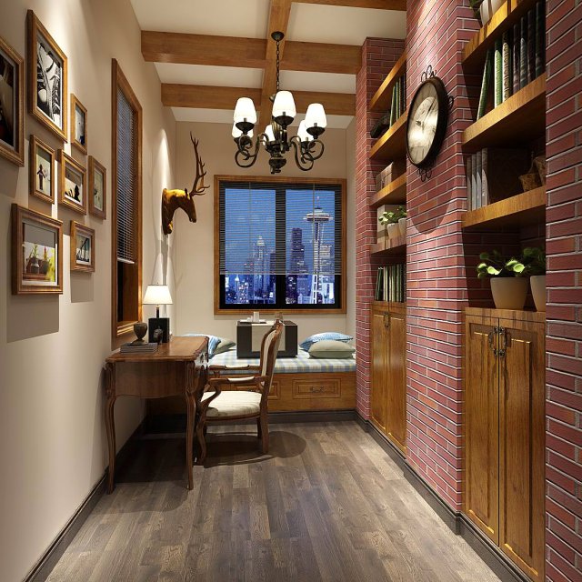 family - office - study room -0155 3D Modell .c4d .max .obj .3ds .fbx .stl .blend 