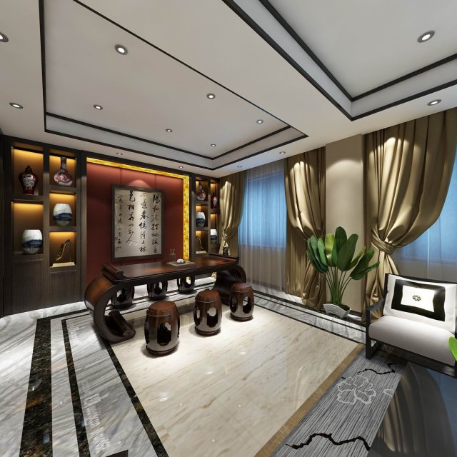 family - office - study room -0157 3D-Modell .c4d .max .obj .3ds .fbx .stl .blend 