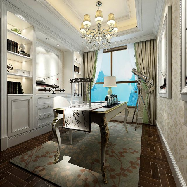 family - office - study room -0160 Modèle 3D .c4d .max .obj .3ds .fbx .stl .blend 