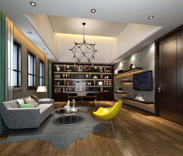 family - office - study room -0163 3D Modell .c4d .max .obj .3ds .fbx .stl .blend 