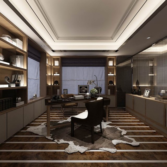 family - office - study room -0165 3D Model .c4d .max .obj .3ds .fbx .stl .blend 