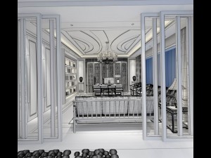 family - office - study room -0168 Model 3D