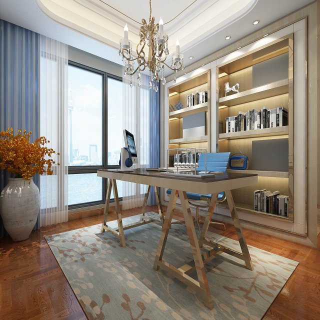 family - office - study room -0171 3D Model .c4d .max .obj .3ds .fbx .stl .blend 