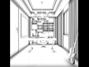 family - office - study room -0176 Modelo 3D