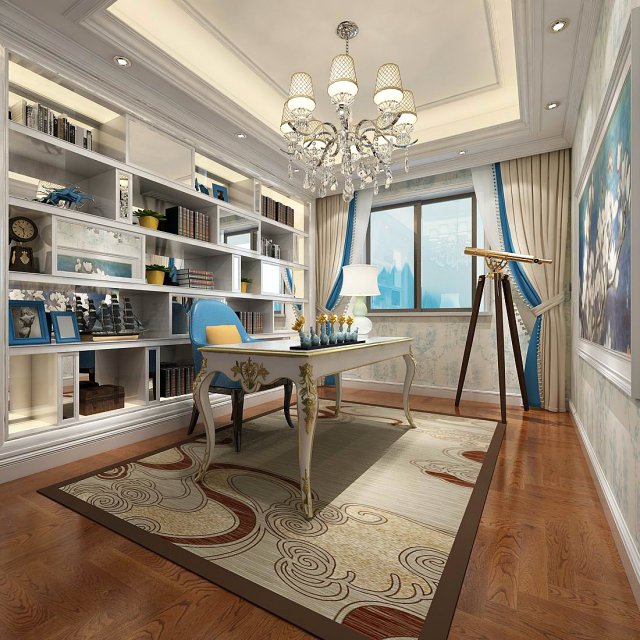 family - office - study room -0177 3D Model .c4d .max .obj .3ds .fbx .stl .blend