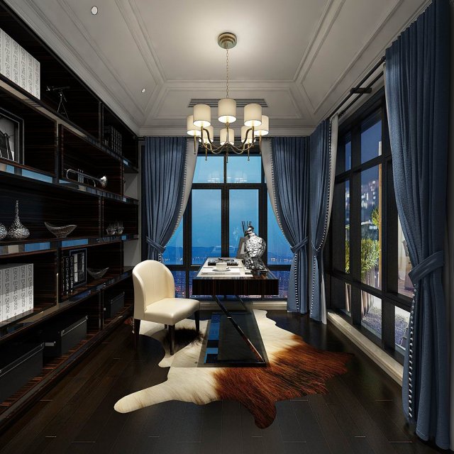 family - office - study room -0181 Modèle 3D .c4d .max .obj .3ds .fbx .stl .blend 