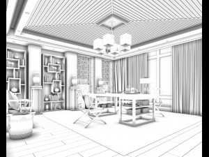 family - office - study room -0186 Modelo 3D