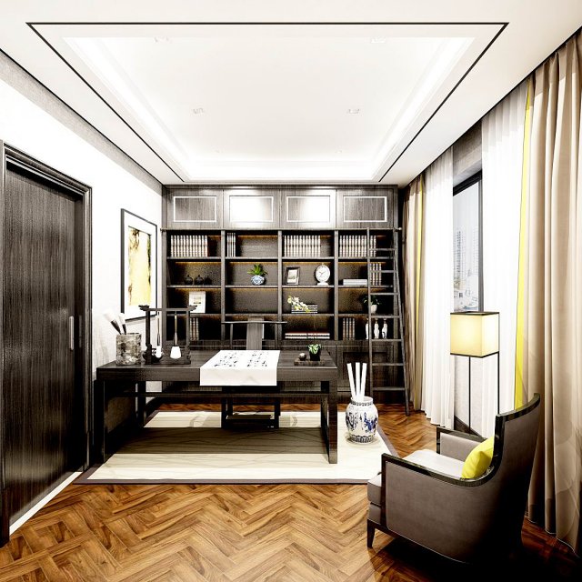 family - office - study room -0191 3D Model .c4d .max .obj .3ds .fbx .stl .blend 