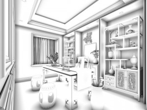 family - office - study room -0192 Model 3D