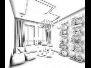 family - office - study room -0194 Model 3D