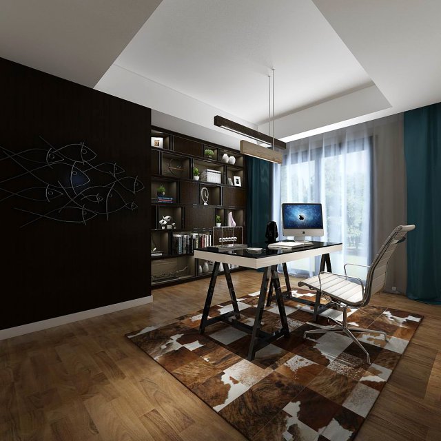 family - office - study room -0196 Modelo 3D .c4d .max .obj .3ds .fbx .stl .blend 