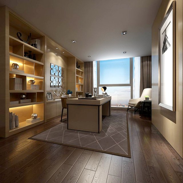 family - office - study room -0201 3D Model .c4d .max .obj .3ds .fbx .stl .blend 