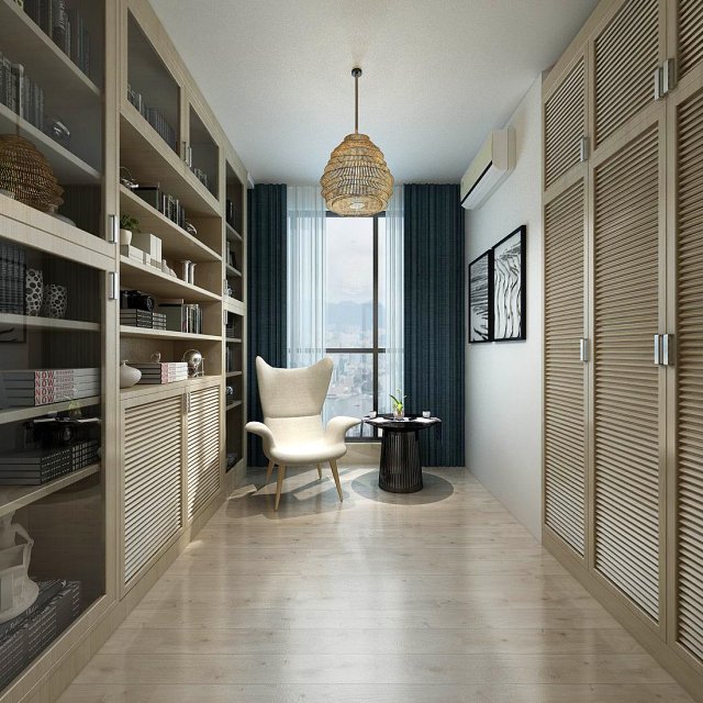 family - office - study room -0205 3D Model .c4d .max .obj .3ds .fbx .stl .blend 