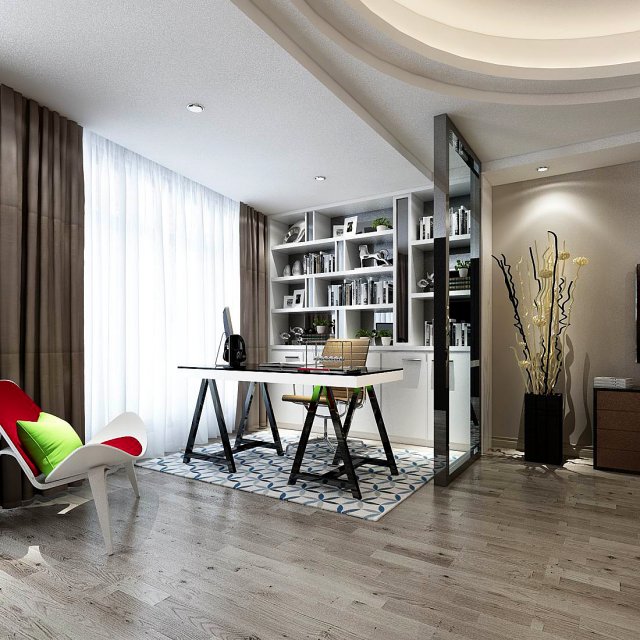 family - office - study room -0206 3D 모델 .c4d .max .obj .3ds .fbx .stl .blend 