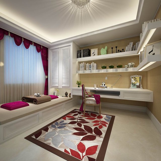 family - office - study room -0210 3D Model .c4d .max .obj .3ds .fbx .stl .blend 