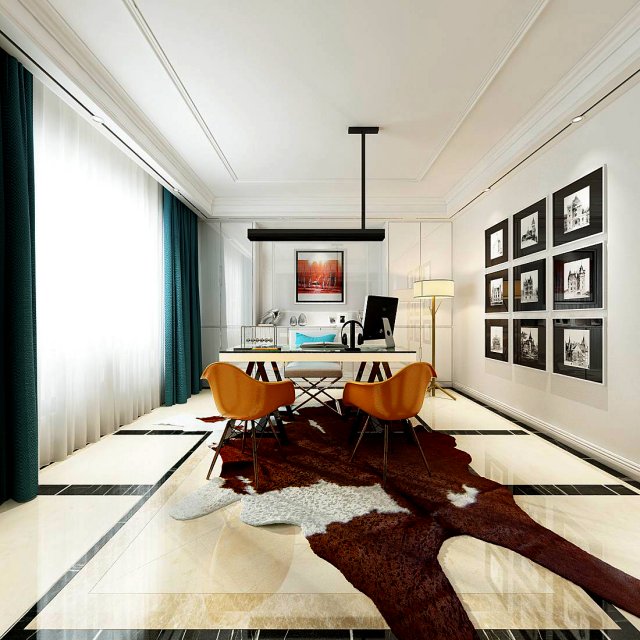 family - office - study room -0211 3D Model .c4d .max .obj .3ds .fbx .stl .blend 