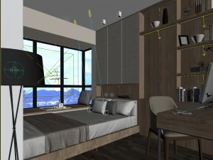 family - office - study room -0212 3D Model