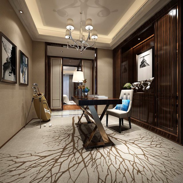 family - office - study room -0213 3D Модель .c4d .max .obj .3ds .fbx .stl .blend 