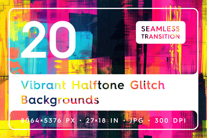 20 Vibrant Halftone Glitch Backgrounds CG Texturen .c4d .max .obj .3ds .fbx .stl .blend