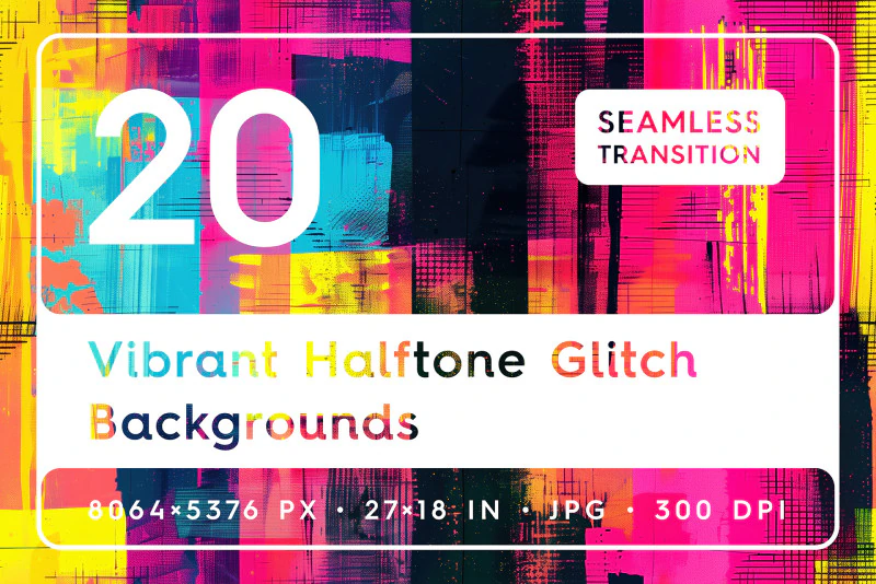 20 Vibrant Halftone Glitch Backgrounds CG Textures .c4d .max .obj .3ds .fbx .stl .blend