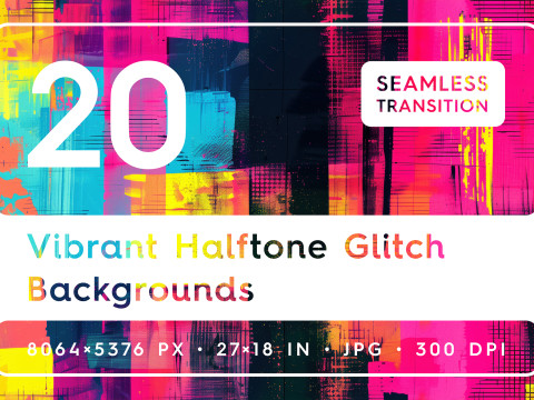 20 Vibrant Halftone Glitch Backgrounds CG 텍스쳐
