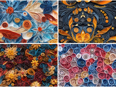 30 Paper Quilling Texture Backgrounds CG 纹理