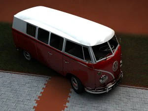 volkswagen transporter splitscreen camper van 1965 3D Model