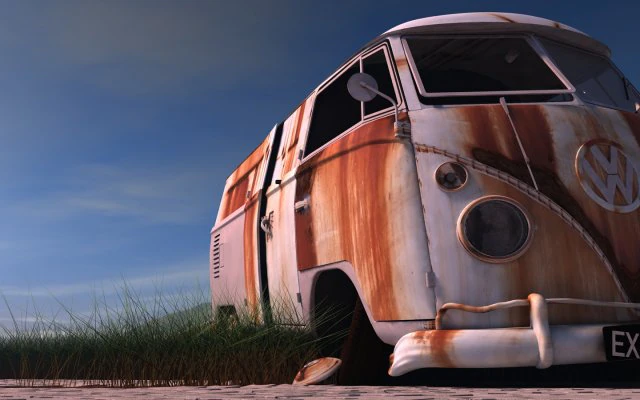 vw kombi cargo abandoned 3D Model .c4d .max .obj .3ds .fbx .stl .blend