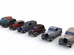 7 low-poly classic cars 3D Model