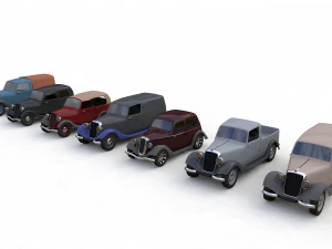 7 klasycznych samochod&oacute;w low-poly Model 3D