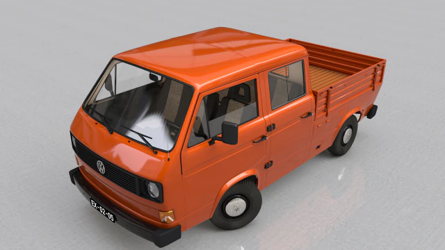 Volkswagen Transporter T3 пикап с двойной кабиной - 1979 г. 3D Модель .c4d .max .obj .3ds .fbx .stl .blend