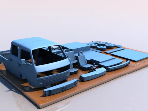 Volkswagen T3 Transporter пикап с двойной кабиной - 1979 г. 3D Принт Модель