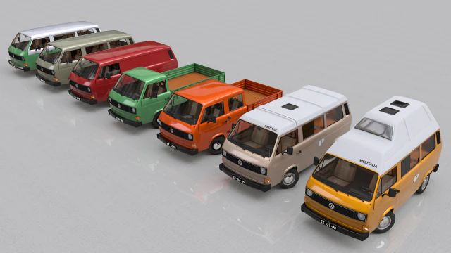 pack volkswagen t3 transporter - 1978 3D Model .c4d .max .obj .3ds .fbx .stl .blend 